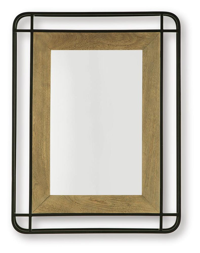 [A8010409] Beelman Black Metal and Wood Accent Mirror