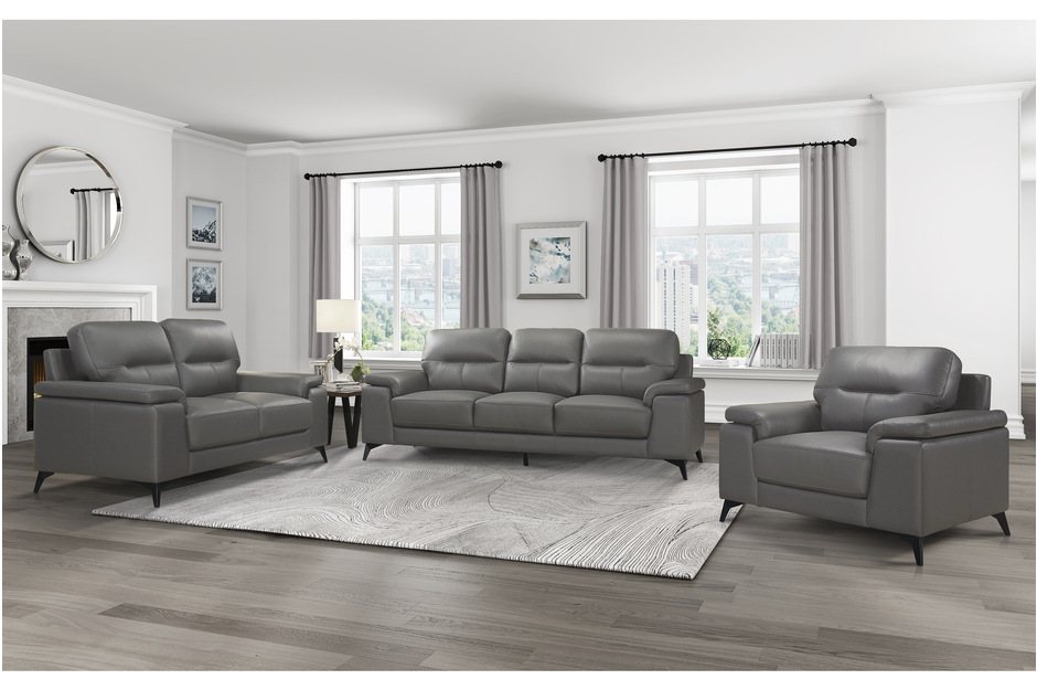 Mischa 3 Piece Sofa, Loveseat and Chair Set (Dark Grey Leather) 8