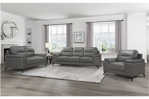 Mischa 3 Piece Sofa, Loveseat and Chair Set (Dark Grey Leather) 8