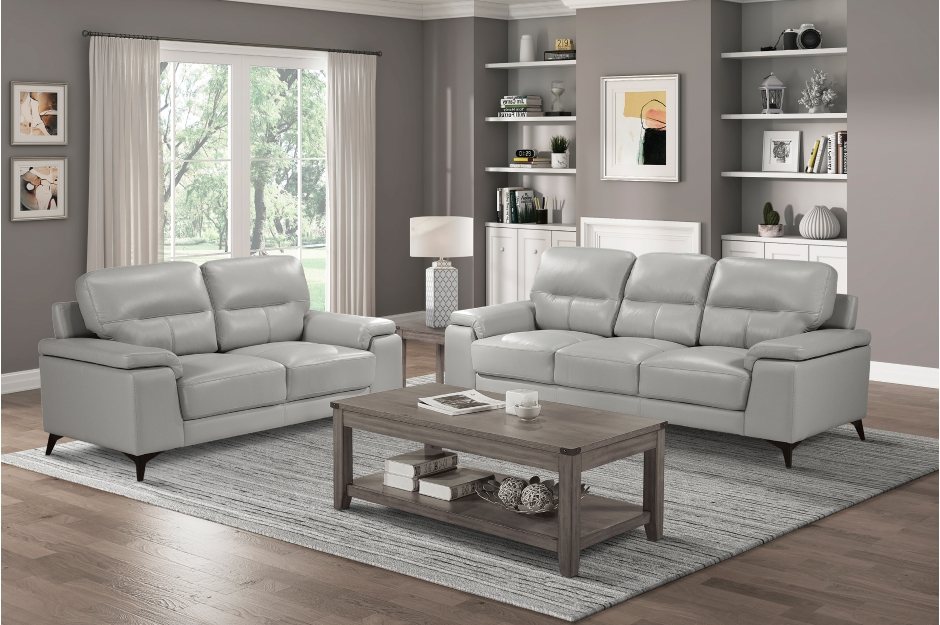 Mischa 2 Piece Sofa and Loveseat Set (Silver Leather)