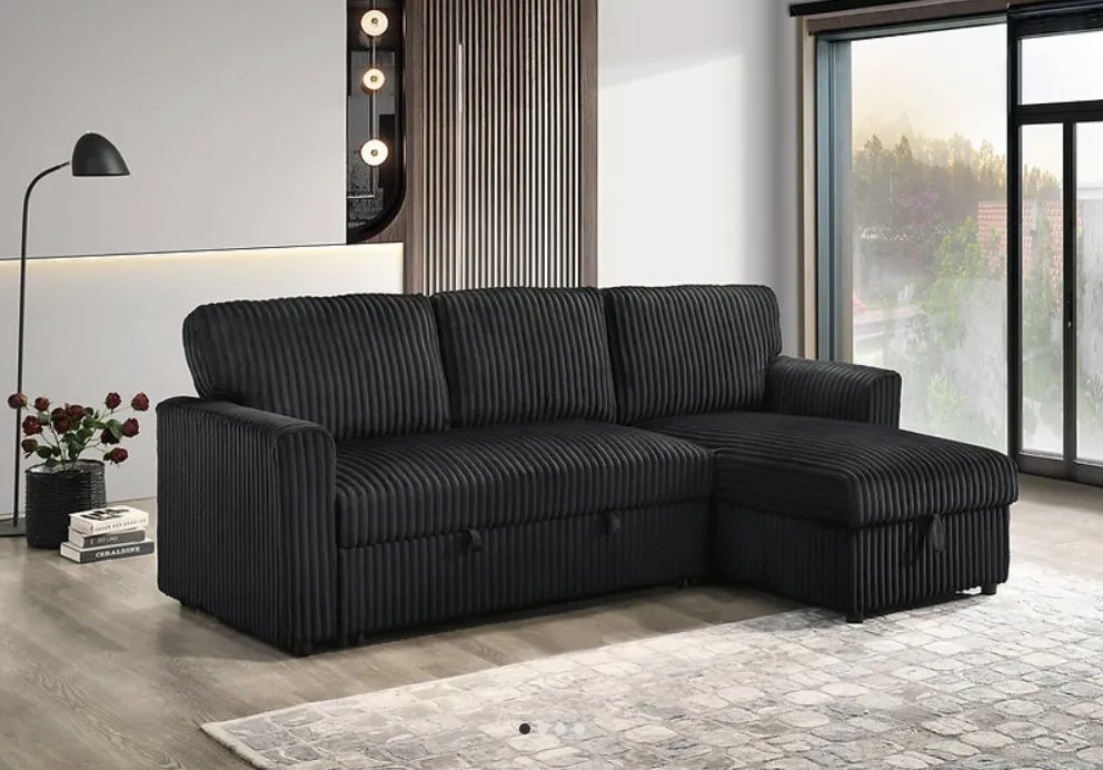 Onyx Black Reversible Sofa Bed Sectional with Storage Chaise