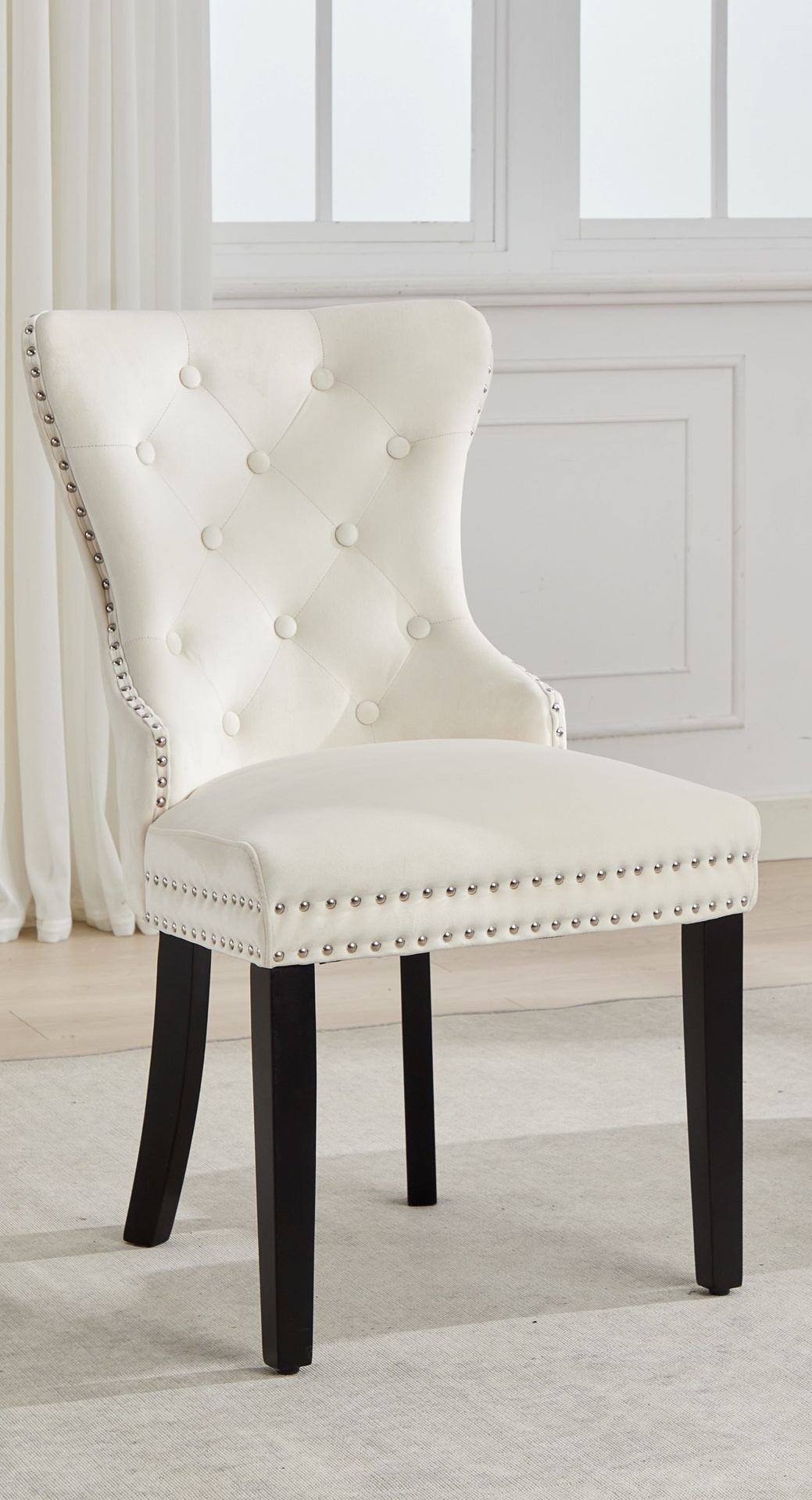 Nailhead Tufted Wingback Velvet Dining Chair with Black Wood Legs 9