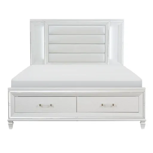 Eastern King Platform Bed with LED Lighting and Footboard Storage