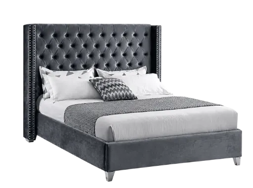 Mustang Wing-Back Velvet Bed (Grey)