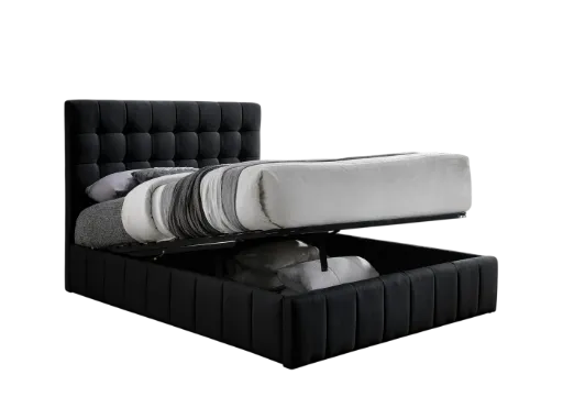 Chitwan Channel-Tufted Lift Storage Bed (Black)