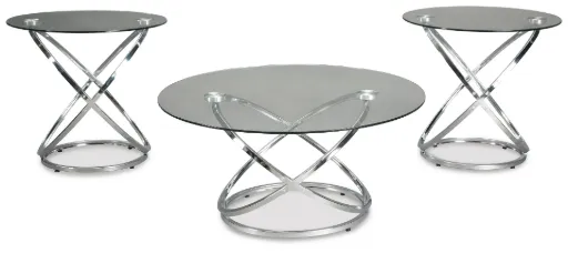 Hollynyx Round Glass and Chrome 3-Piece Coffee Table Set 1