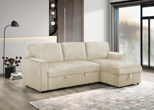 Reversible Chaise Sleeper Sectional in Creme Fabric
