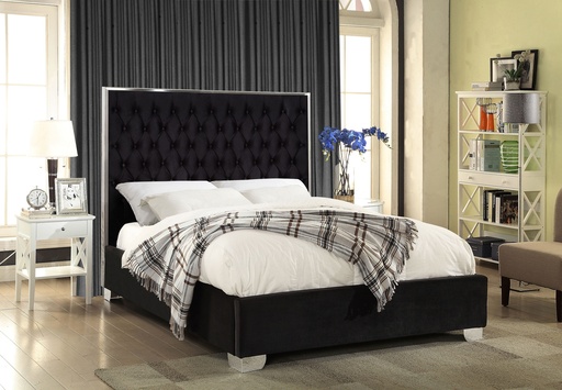 Brookline Black Velvet Chrome-Trim Bed
