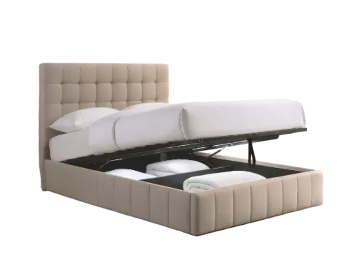 Ashworth Beige Tufted Gas-Lift Storage Bed