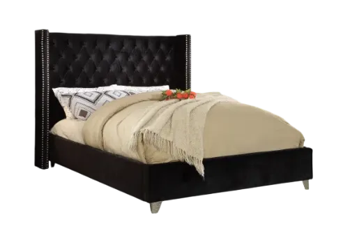 Elmsworth Black Velvet Tufted Bed
