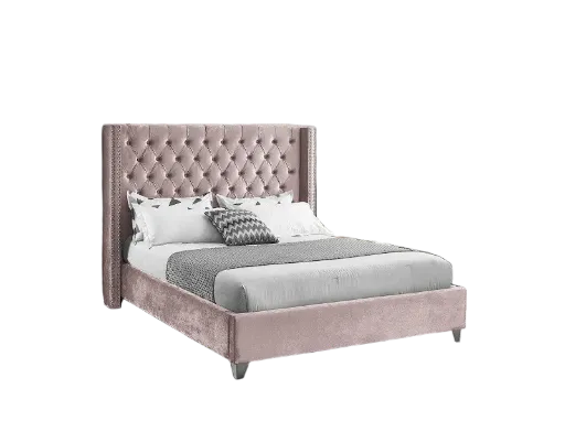 Farrow Blush Pink Velvet Tufted Bed