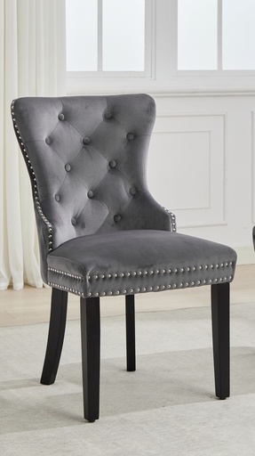 Nailhead Tufted Dining Chair (Grey Velvet)