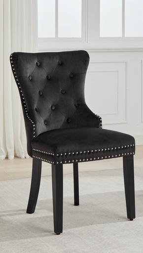 Nailhead Tufted Dining Chair (Black Velvet)