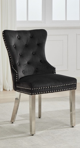 Nailhead Tufted Dining Chair (Black Velvet)