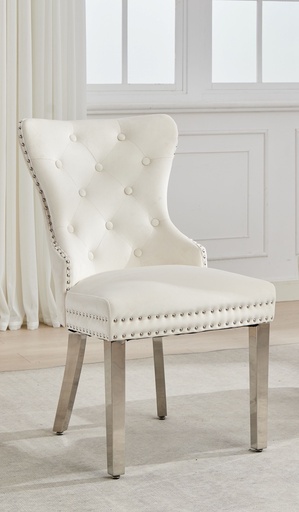 Nailhead Tufted Dining Chair (Creme Velvet)
