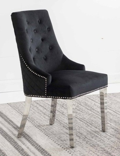 Nailhead Tufted Dining Chair (Black Velvet)