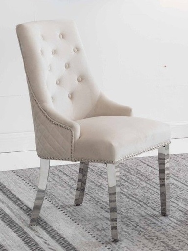 Nailhead Tufted Dining Chair (Creme Velvet)