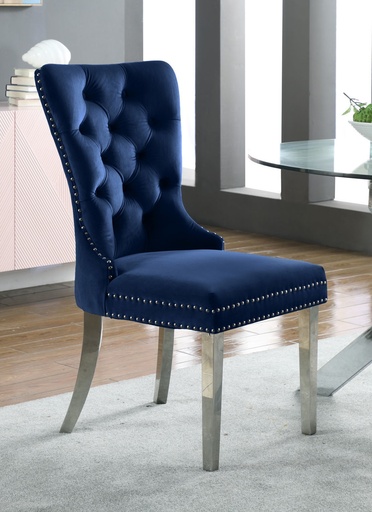 Nailhead Tufted Dining Chair (Blue Velvet)