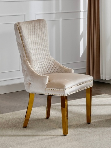 Nailhead Tufted Dining Chair (Creme Velvet)