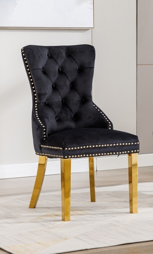 Nailhead Tufted Dining Chair (Black Velvet)