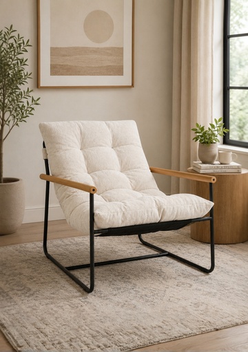 Tufted Wood Arm Accent Chair
