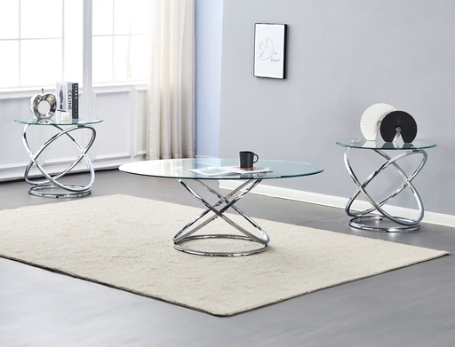 Glass Top Chrome Base Coffee Table Set