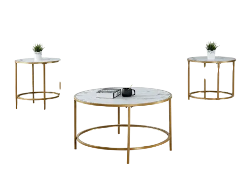 Faux Marble Gold Base Coffee Table Set