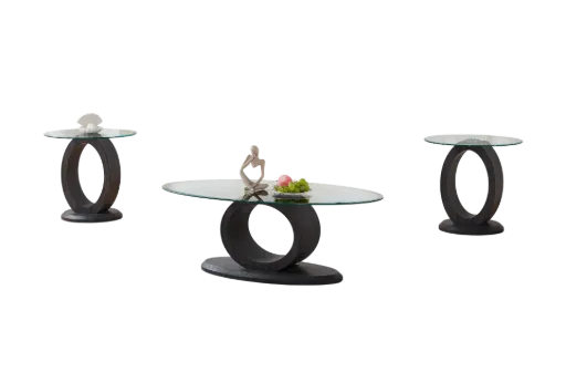 Charcoal Wood Glass Top Coffee Table Set