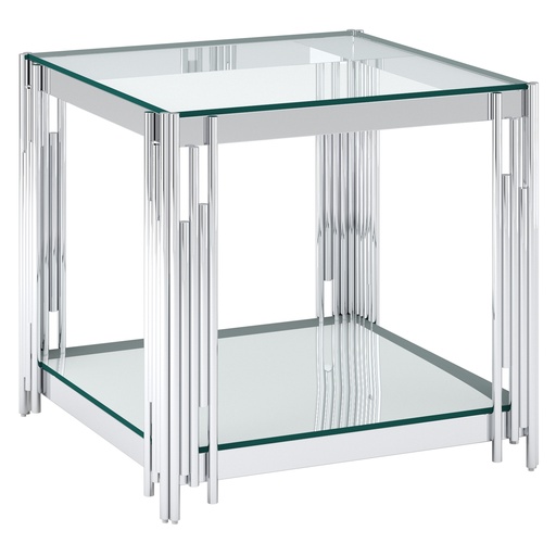 Estrel Large Two-Tier Glass and Mirror Side Table (Silver) 1