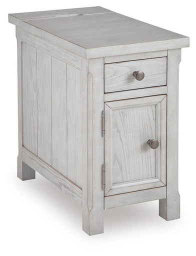 Robbinsdale Antiqued White Chairside End Table with USB Charging