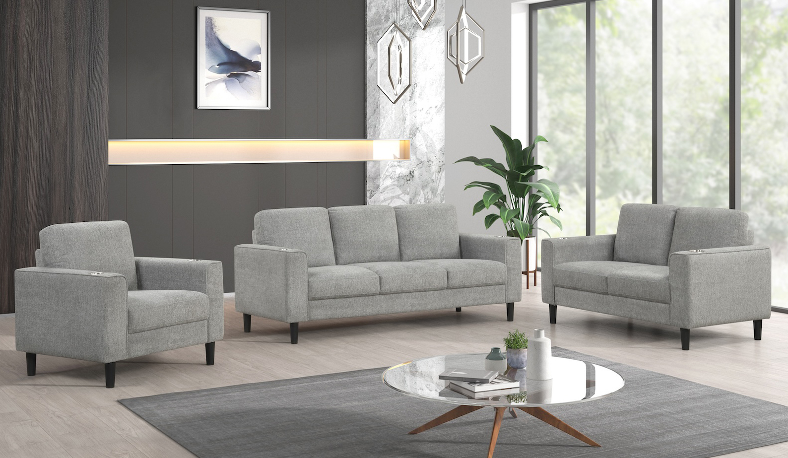 Sierra SOFA/LOVESEAT & CHAIR (Grey - Track Arm)