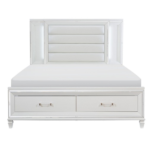 Tamsin Platform Bed with LED Lighting and Footboard Storage (White)