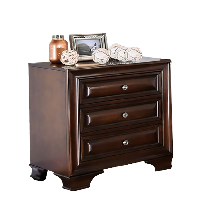 Milton Nightstand with USB Port and LED Lights (Brown Cherry)