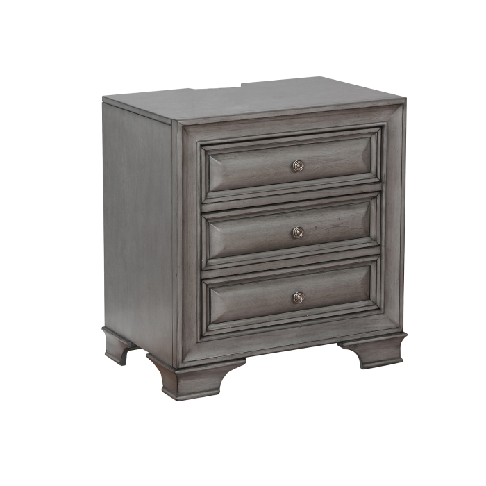 Milton Nightstand with USB Port and LED Lights (Grey)