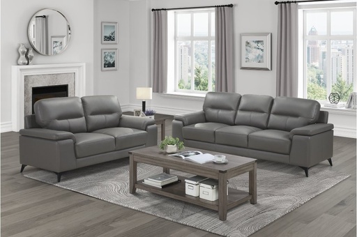 Mischa 2 Piece Sofa and Loveseat Set (Dark Grey Leather) 1