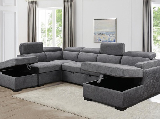 Annapurna Grand Storage Sofa Bed Sectional with Right-Facing Chaise (Grey)